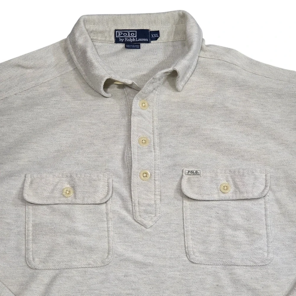 Vintage Polo Ralph Lauren Mens 1/4 Bottom Cargo Pocket Long Sleeve Heavy XXL Vtg